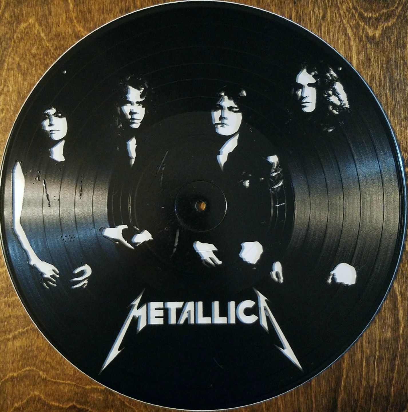 Laser cut vinyl record with early Metallica