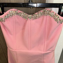 Pink Strapless Rhinestone Dress
