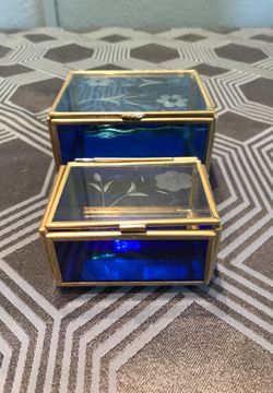 Brass and Cobalt boxes with mirrored bottoms
