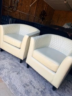2- Piece 29" Wide Tufted Faux Leather Barrel Club Chair