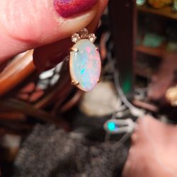 Opal And Diamond Pendant In 24 K Yellow Gold