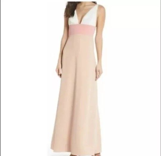 Jill Jill Stuart Tricolor Pink V-neck Colorblock Halter Gown Dress Size 2