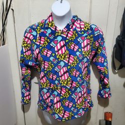 Fleece Hoodie in Pink & Blue Pop Pattern Size M/L