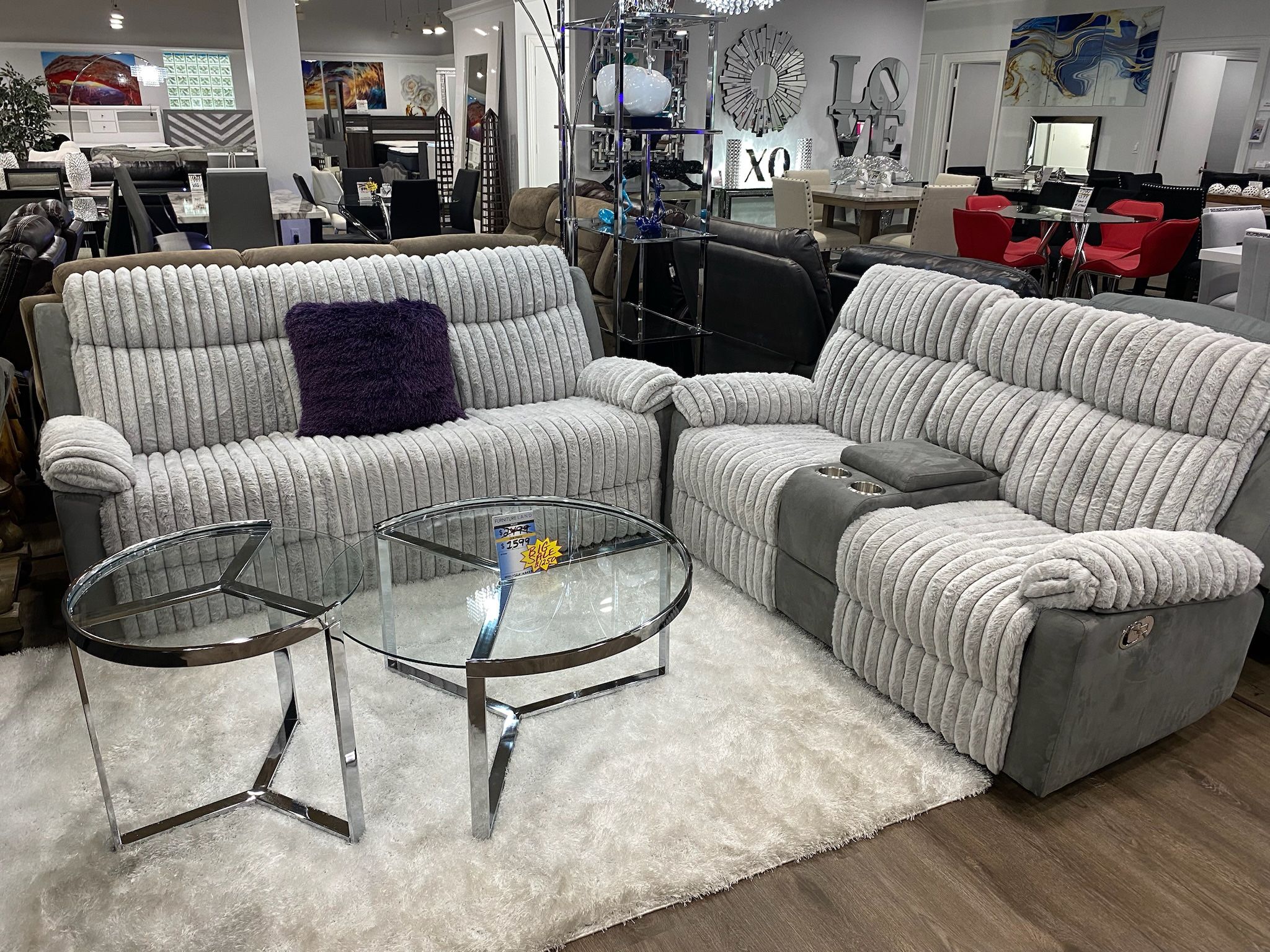 NEW Beautiful Gray Two-Tone Reclining Corduroy Sofa & Loveseat Set (DELIVERY AVAILABLE!)