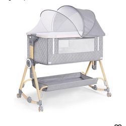 Baby Bassinet, 3-in-1 Portable Bedside Sleeper for Newborn All Mesh Sides Breathable with 6 Height Adjustments, 1-7° Anti-Reflux Incline, Detachable M