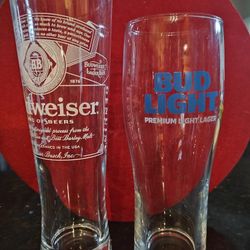 Check This Out COOL Great Gift Brand New Budweiser & Bud Light Glass Gift Boxes New In Box Of Two