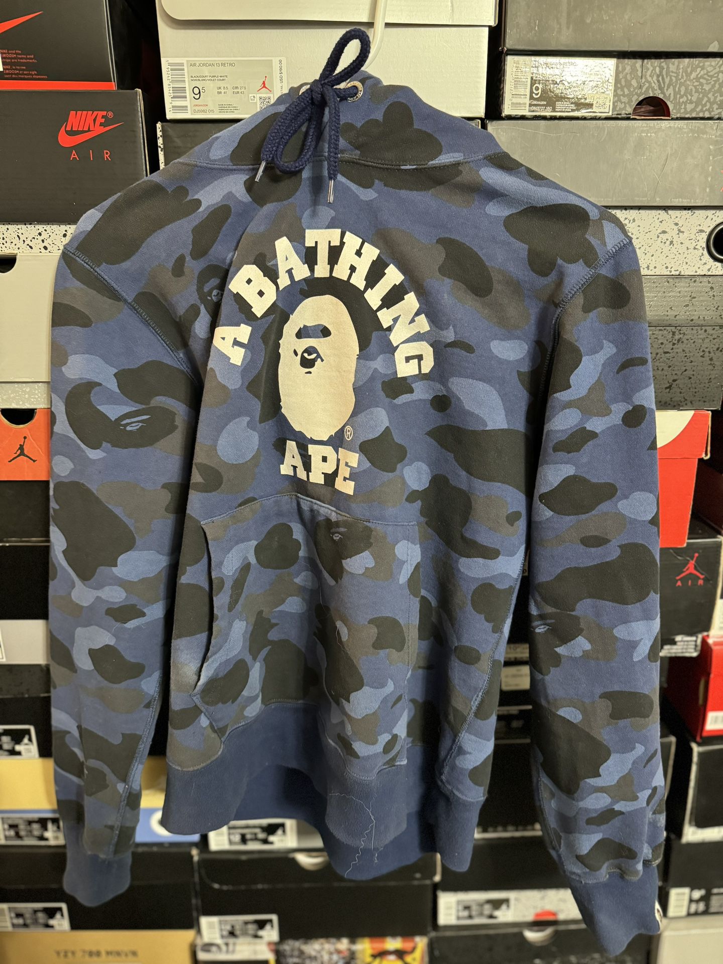 BAPE Color Camo College Pullover Hoodie Navy/Blue size M USED But Clean