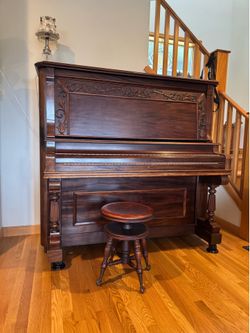 McCarrell Antique Upright Piano with Clawfoot Stool