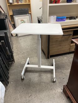 White Mobile Laptop Stand with Wheels