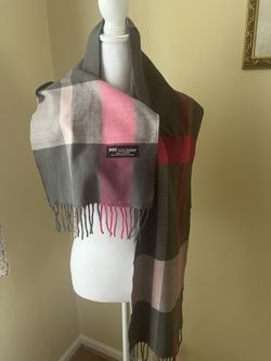 100% Cashmere Plaid Fringe Rectangle Scarf Gray Pink Black Women/Men