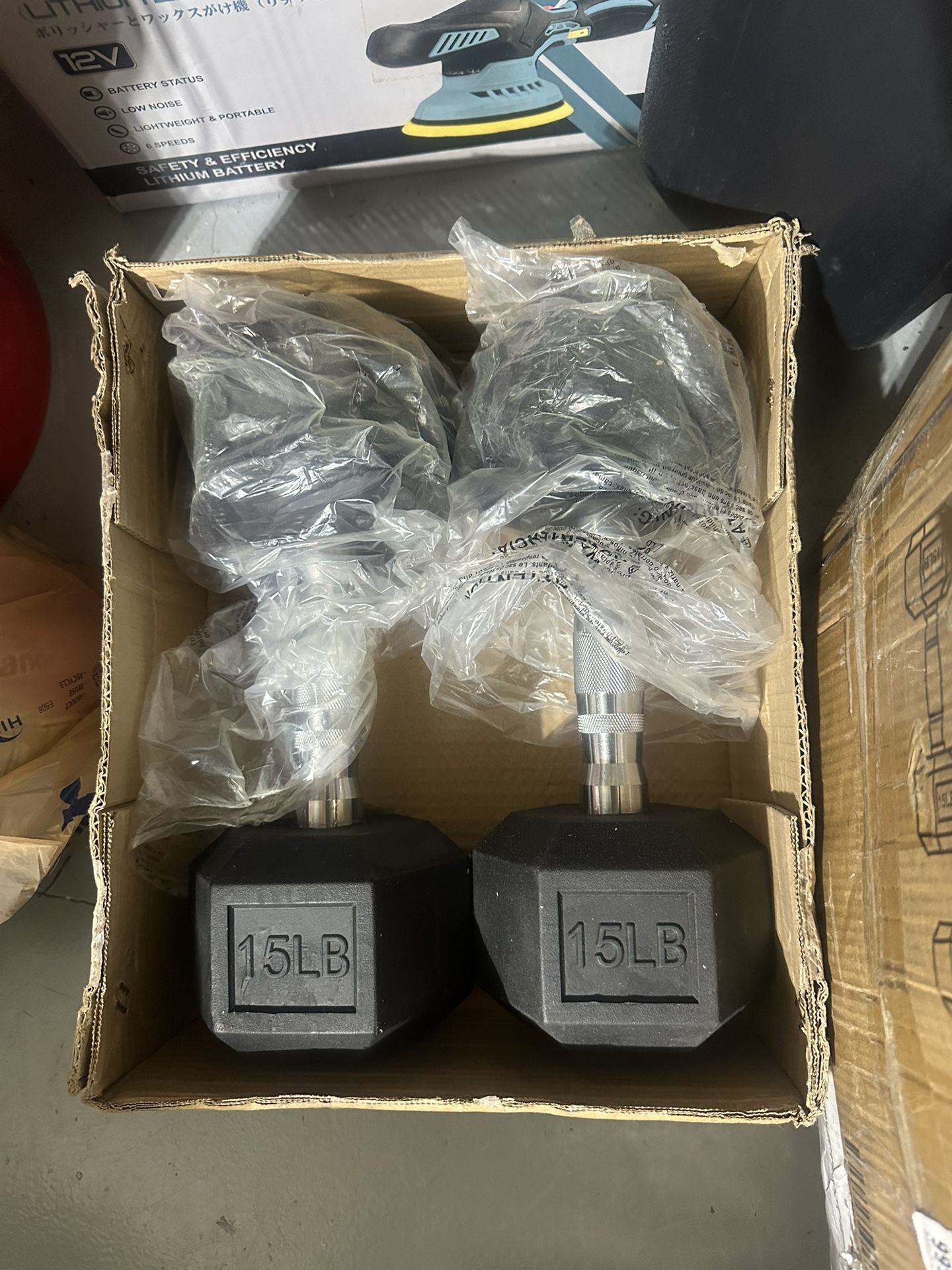 15 LB Pair Of Rubber Hex Dumbbells