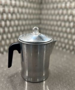 Stainless Steel Coffee Pot with Black Handle and Clear Knob Lid