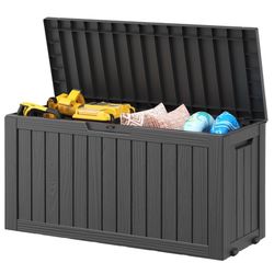 LHBCraft 75 Gallon Deck Box Lockable Resin Outdoor Storage Box waterproof Outdoor Container for Patio Furniture Cushions, Pillow with Wheels