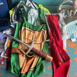 Teenage Mutant Turtle Corset Costume With Two Swords And Red Ties 