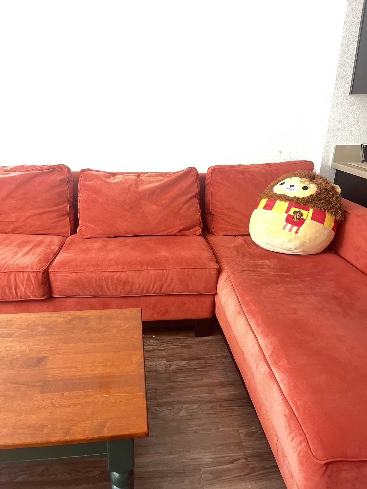 Terracotta velvet red couch