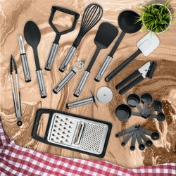 23 Piece Kitchen Utensils Set Nylon Utensils Stainless Steel Cooking Utensil Set