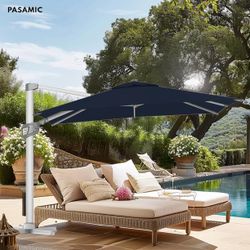 11FT Outdoor Patio Umbrella with Rotation, Adjustable Tilt and Cross base.