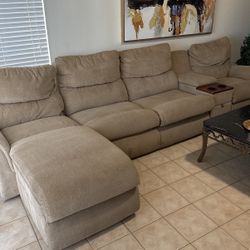 Tan Lazy Boy  Couch With Recliners And Pull Out Bed