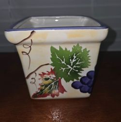 Ceramic Square Planter with Grape Vine Design