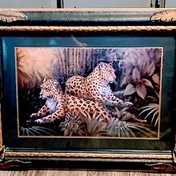 Homco Home Interiors Leopard Black Gold Leaf Frame Large Picture