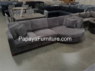 New! Dark Grey Sectional Round Large Chaise Sectional, Contemporary Sectional, Sofa Set, Designer Modern Style Liviing Room Staging Furniture Discount
