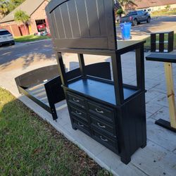 Twin over Full bunked beds. 