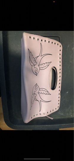 Pink Clutch Bag with Swallow Print