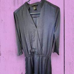 H&M Sz 4 Silk Shift Dress Tunic Blouse Cinched waistband 3/4 Sleeves Navy