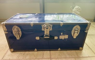 Vintage Blue Metal Storage Trunk