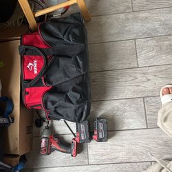 Milwaukee Batteries, Drill And Husky Bag For Sale