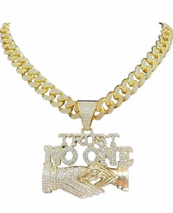 N-Made Beautiful Hip Hop Trust No One Pendant Necklace - Iced Out Pendant, Cuban Chain Width 13mm