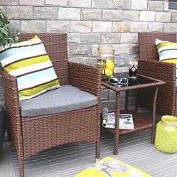 On SALE ‼️❤️‍🔥Brown Chocolate Color Available furniture. 3 Pieces Outdoor Furniture Complete Patio for indoor or out. With Table. Pick Up Only Wareho