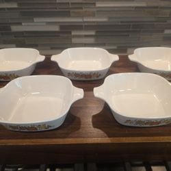 Lot of 5 Corning Ware Spice of Life Dishes w/ Lids 6.5” Casserole P-82-B Set Vintage 