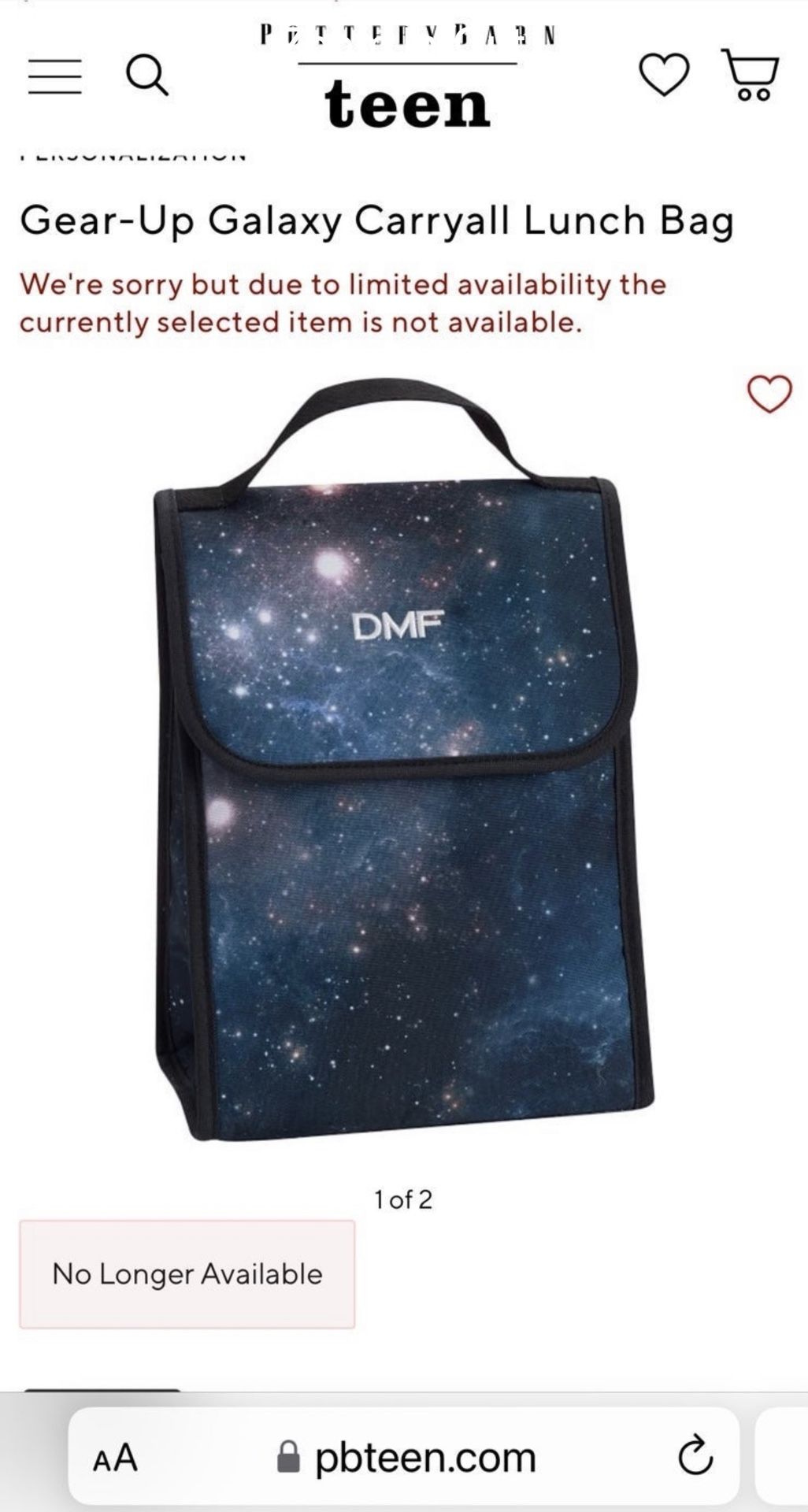 Pottery Barn Teen Gear-Up Galaxy Carryall Lunch Bag