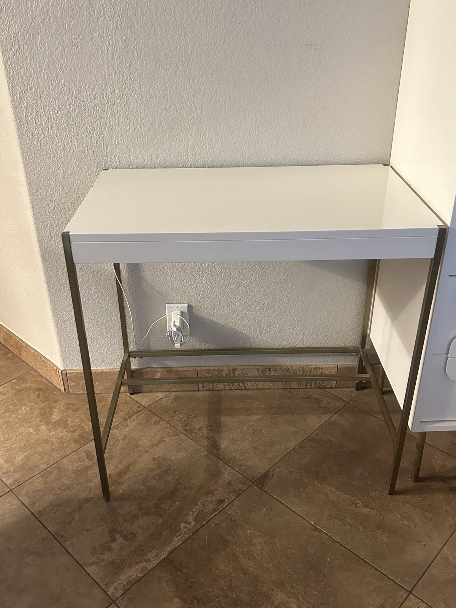 West Elm Zane Mini Desk – White & Antique Brass