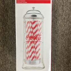 Tablecraft Coca-Cola Glass Straw Dispenser with Metal Lid, Small