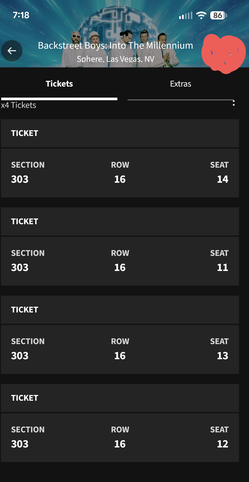 380 each Backstreet boys Saturday 8/08/26