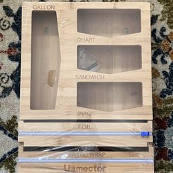 6-in-1 Bamboo Ziploc Bag Organizer & Foil/Plastic Wrap Dispenser – Wall Mount