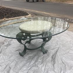 Oval Glass Coffee Table With Marble And Metal Base