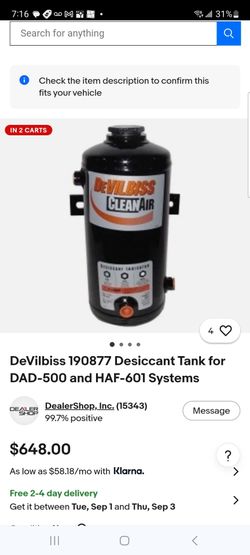 DeVilbiss CleanAir 190877 Desiccant Tank