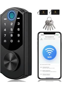 Keyless Entry Door Lock with Built-in WiFi, Fingerprint Smart Lock for Front Door, Touchscreen Keypad Deadbolt, App Remote Control, Auto Lock, Easy In