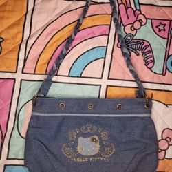 Y2k Sanrio Hello Kitty Denim Shoulder Purse Gold 