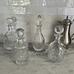 Vintage, crystal decanter and stainless steel pitcher lot
