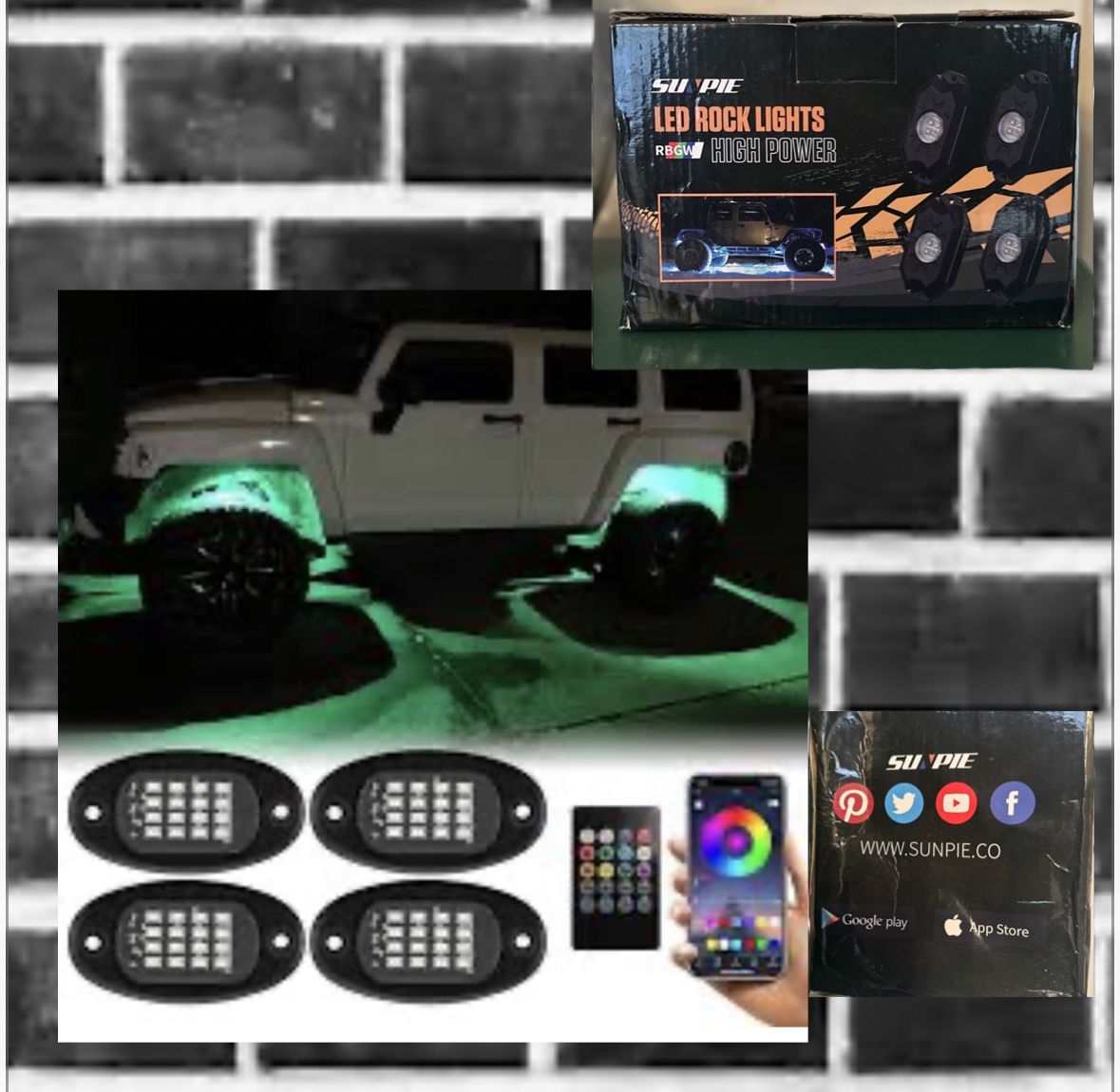 Sunpie LED High Power Rock Lignts 4Pod RGBW New In Box W Remote Multicolor
