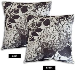 New Set of 2 Linen Floral Pillow Covers, Hydrangea Pattern, Boho Vintage Farmhouse Decor (Black, 18"X18")
