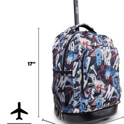 J World New York Sunny Rolling Backpack for Kids and Adults, Graffiti, 17 X 11.5X 5.5" (H X W X D)"