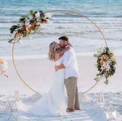 White 7.2 ft floral / balloon metal arch for wedding / birthday backdrop
