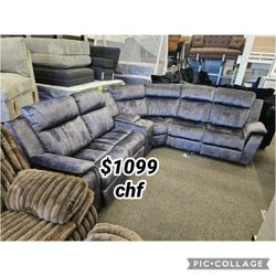 Soft Faux Suede Polyester Printed Knitted Fabric Upholstered Modular Pillow Top Armrests Sectional Sofa with 3 Manual Recliners and Storage with Stain