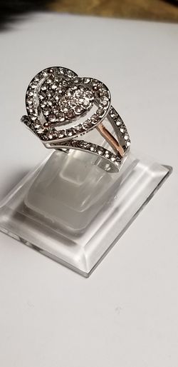 Reduced Heart White Sapphire Gold and Sterling Silver 925Ring sz.8.9.10