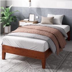 ZINUS Wen Deluxe Cherry Wood Twin Platform Bed Frame with a Lucid 10 Inch Memory Foam Mattress